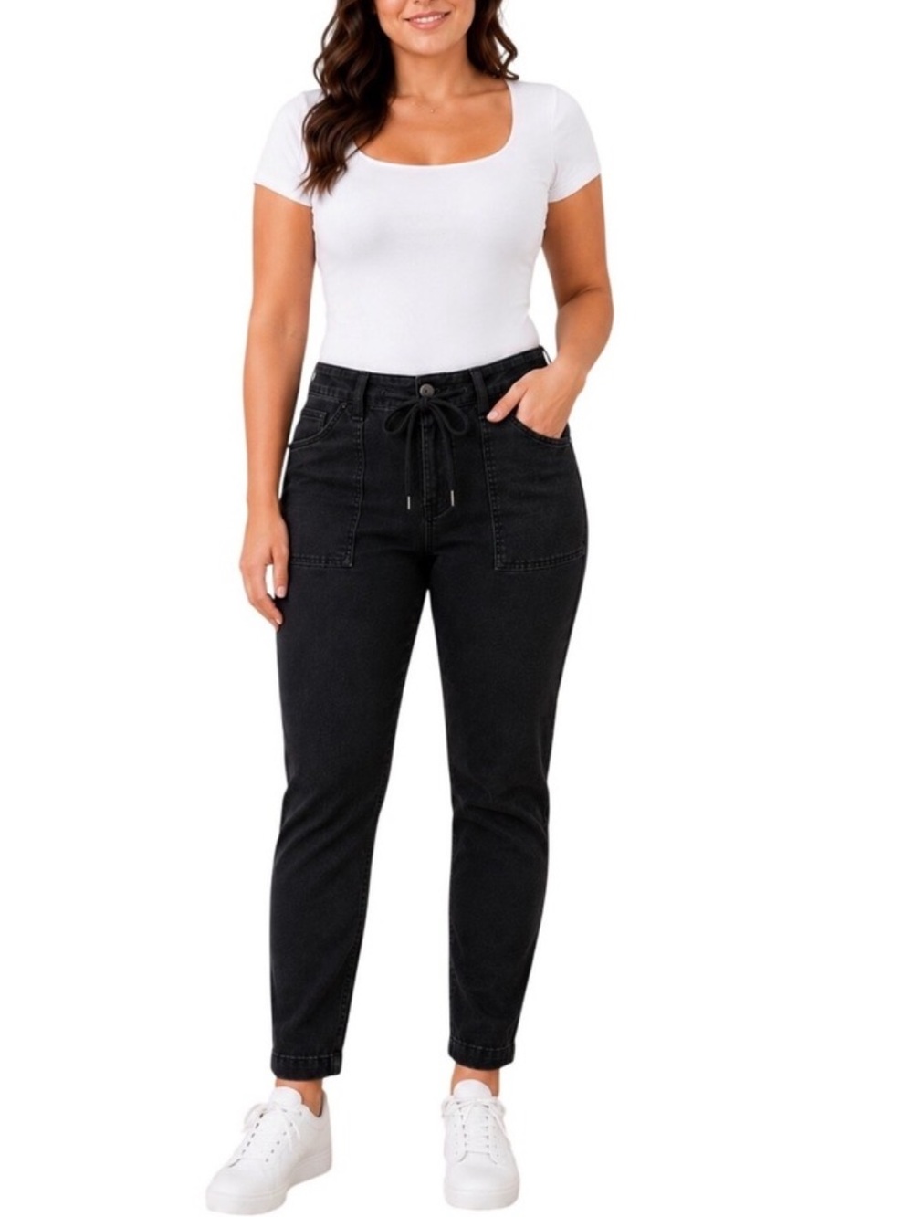 Judy Blue Black Denim Jogger Jeans Drawstring High Waisted Size 9 / 29